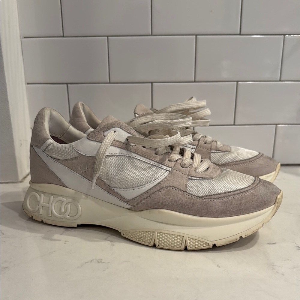 Jimmy Choo White and Tan Sneakers Shoes